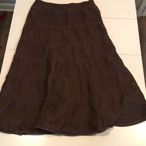 Brown tiered denim skirt